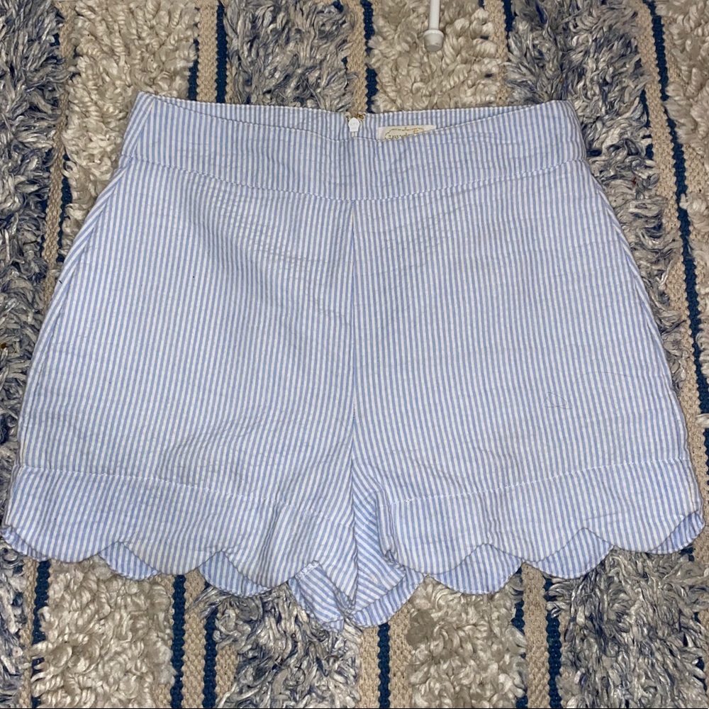 Blue and White striped scallop shorts